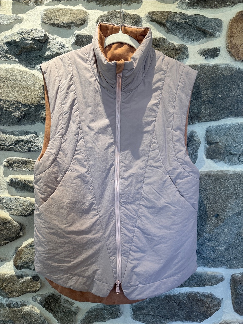 FP Movement by Free People Reversible Pale Pink and Tan Puffer Vest